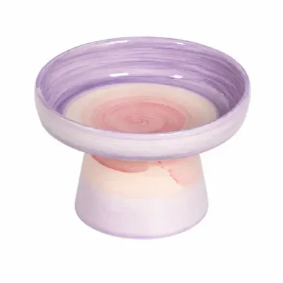 Fırça İzli Ayaklı Seramik Mama Kabı Mor-Pembe